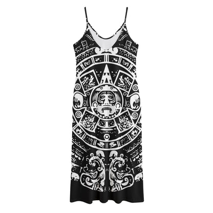 Black And White Maya Calendar Print Jersey Midi Cami Dress