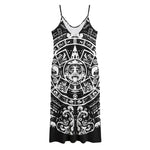 Black And White Maya Calendar Print Jersey Midi Cami Dress