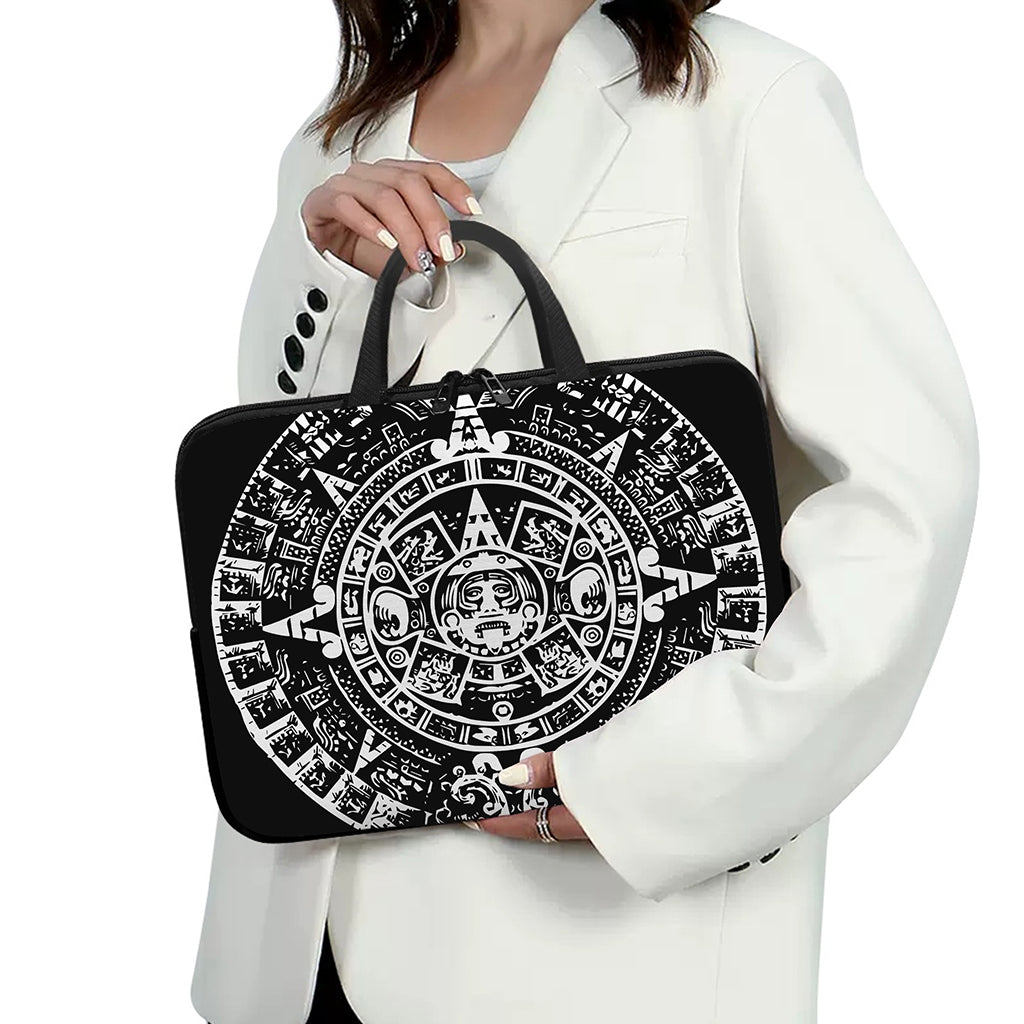 Black And White Maya Calendar Print Laptop Sleeve With Handle