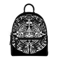Black And White Maya Calendar Print Leather Backpack