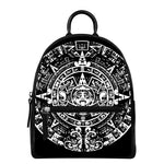 Black And White Maya Calendar Print Leather Backpack