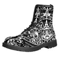 Black And White Maya Calendar Print Lace-Up Boots