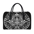 Black And White Maya Calendar Print Leather Duffel Bag