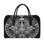 Black And White Maya Calendar Print Leather Duffle Bag