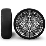 Black And White Maya Calendar Print Leather Spare Tire Cover