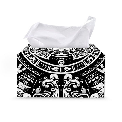 Black And White Maya Calendar Print Leather Tissue Box Cover