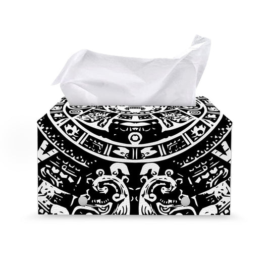 Black And White Maya Calendar Print Leather Tissue Box Cover