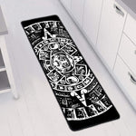 Black And White Maya Calendar Print Long Kitchen Mat