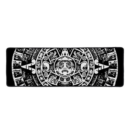 Black And White Maya Calendar Print Long Kitchen Mat