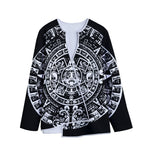 Black And White Maya Calendar Print Long Sleeve Short Coat