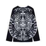 Black And White Maya Calendar Print Long Sleeve Short Coat
