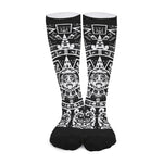 Black And White Maya Calendar Print Long Socks