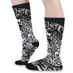 Black And White Maya Calendar Print Long Socks