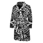 Black And White Maya Calendar Print Men's Bathrobe