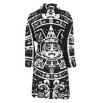 Black And White Maya Calendar Print Men's Bathrobe