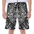 Black And White Maya Calendar Print Men's Beach Shorts