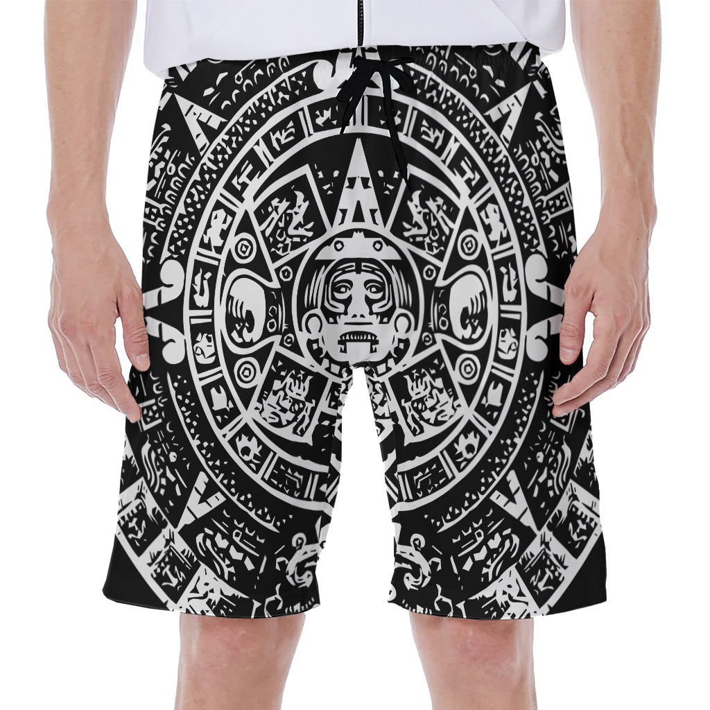 Black And White Maya Calendar Print Men's Beach Shorts
