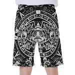 Black And White Maya Calendar Print Men's Beach Shorts