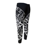 Black And White Maya Calendar Print Men's Compression Pants