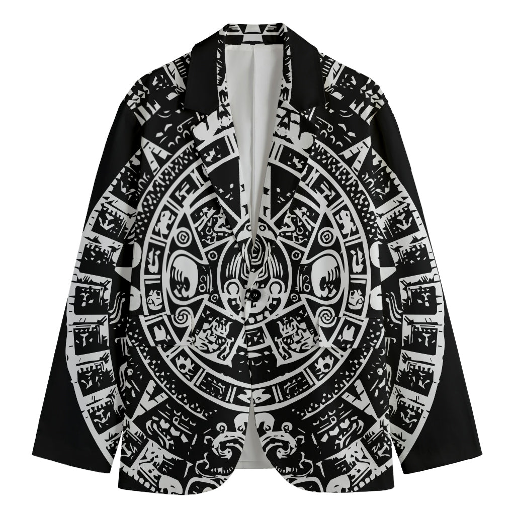 Black And White Maya Calendar Print Men's Cotton Blazer