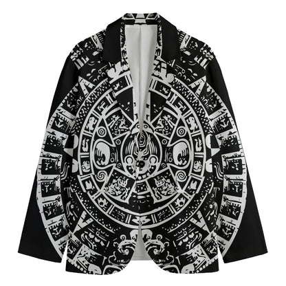 Black And White Maya Calendar Print Men's Cotton Blazer