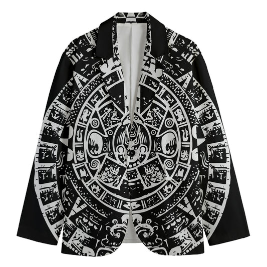 Black And White Maya Calendar Print Men's Cotton Blazer