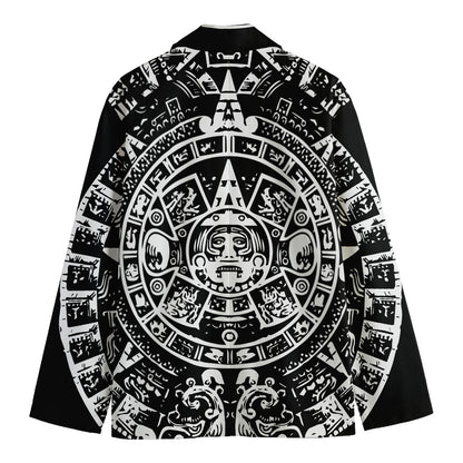 Black And White Maya Calendar Print Men's Cotton Blazer