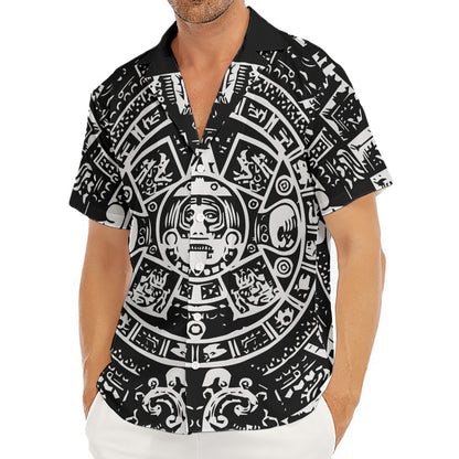 Black And White Maya Calendar Print Men's Deep V-Neck Shirt