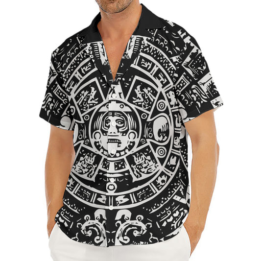 Black And White Maya Calendar Print Men's Deep V-Neck Shirt