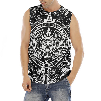 Black And White Maya Calendar Print Men's Fitness Tank Top