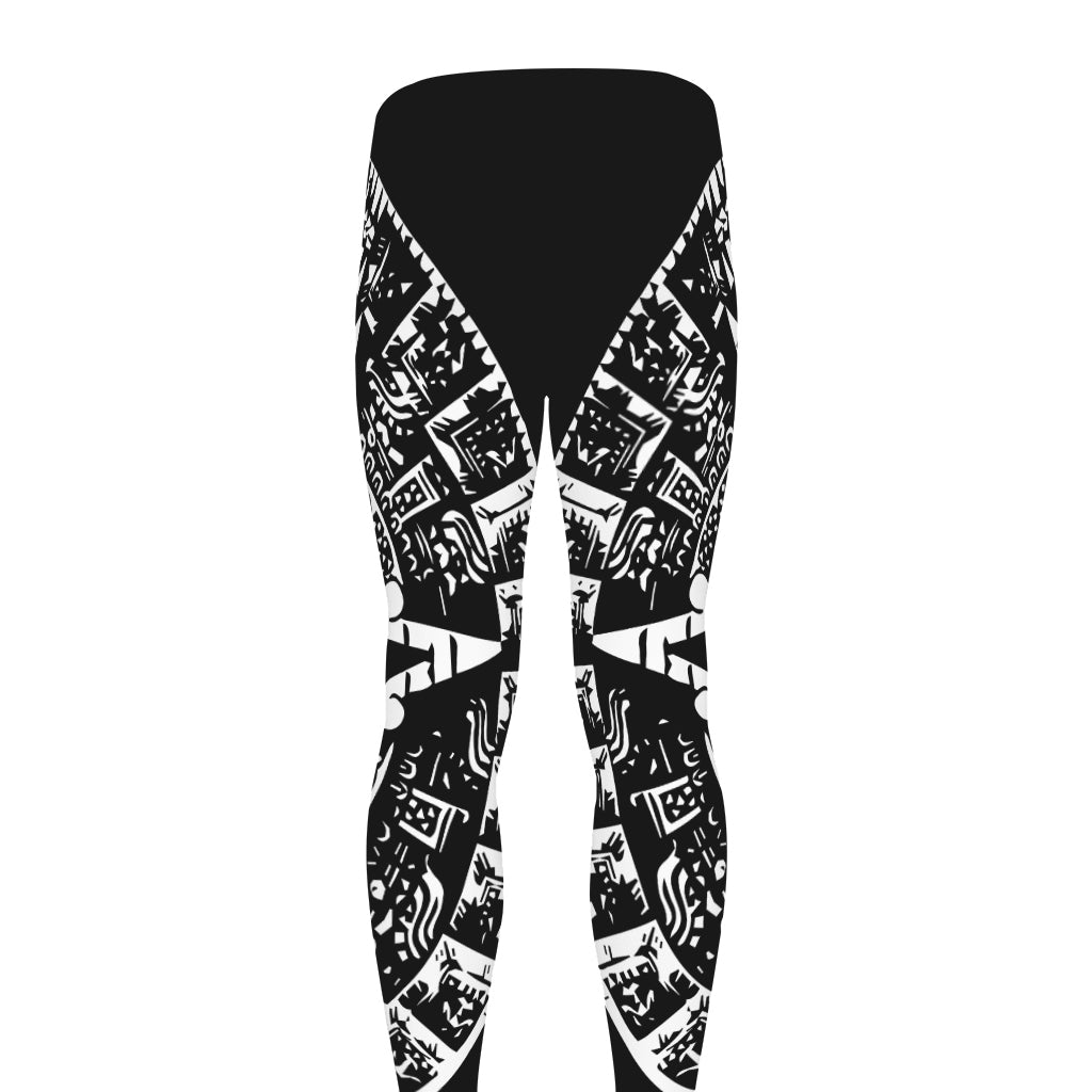 Black And White Maya Calendar Print Men's leggings