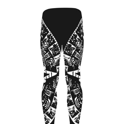 Black And White Maya Calendar Print Men's leggings