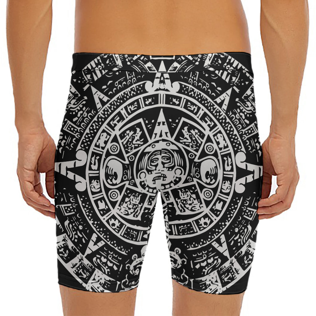 Black And White Maya Calendar Print Men's Long Boxer Briefs