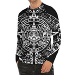 Black And White Maya Calendar Print Men's Long Sleeve Rash Guard
