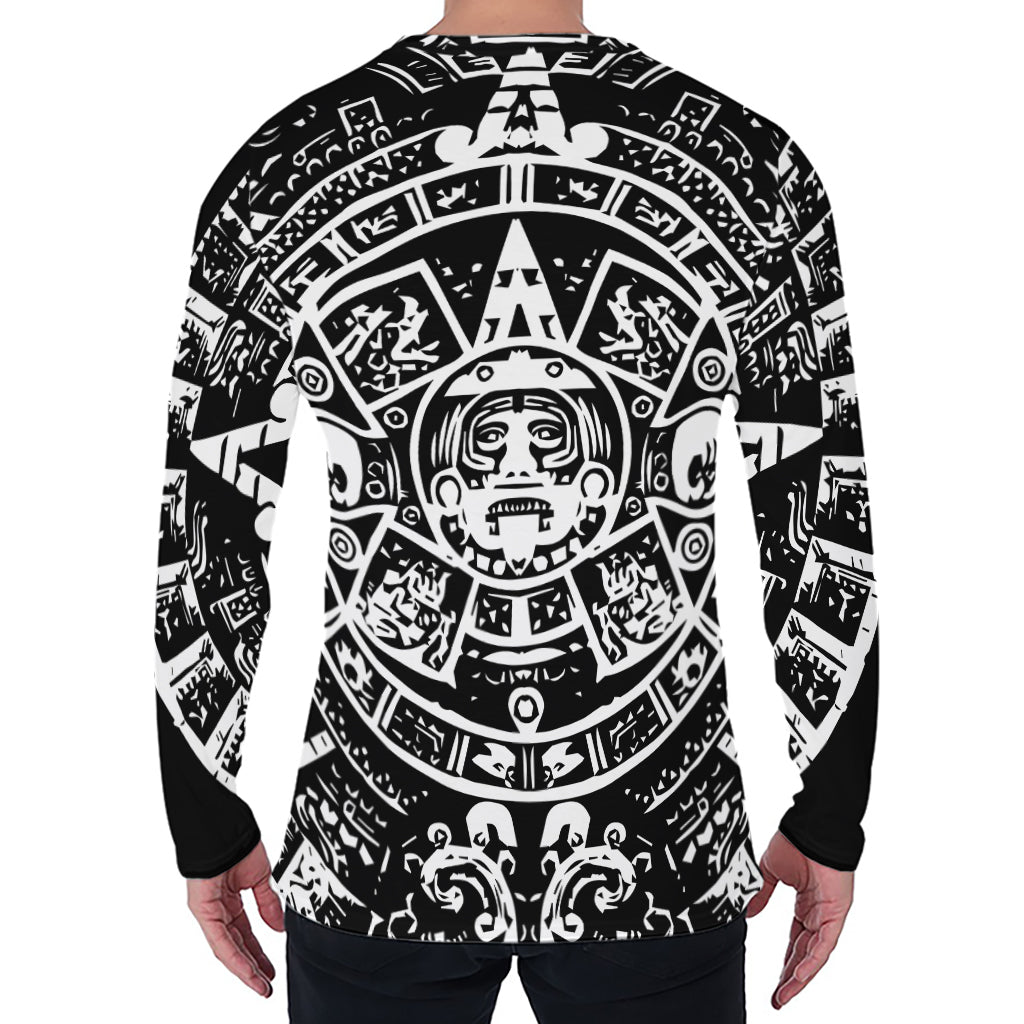 Black And White Maya Calendar Print Men's Long Sleeve T-Shirt