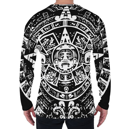 Black And White Maya Calendar Print Men's Long Sleeve T-Shirt