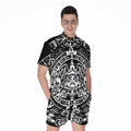 Black And White Maya Calendar Print Men's Romper