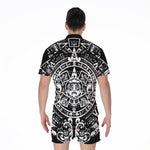 Black And White Maya Calendar Print Men's Rompers