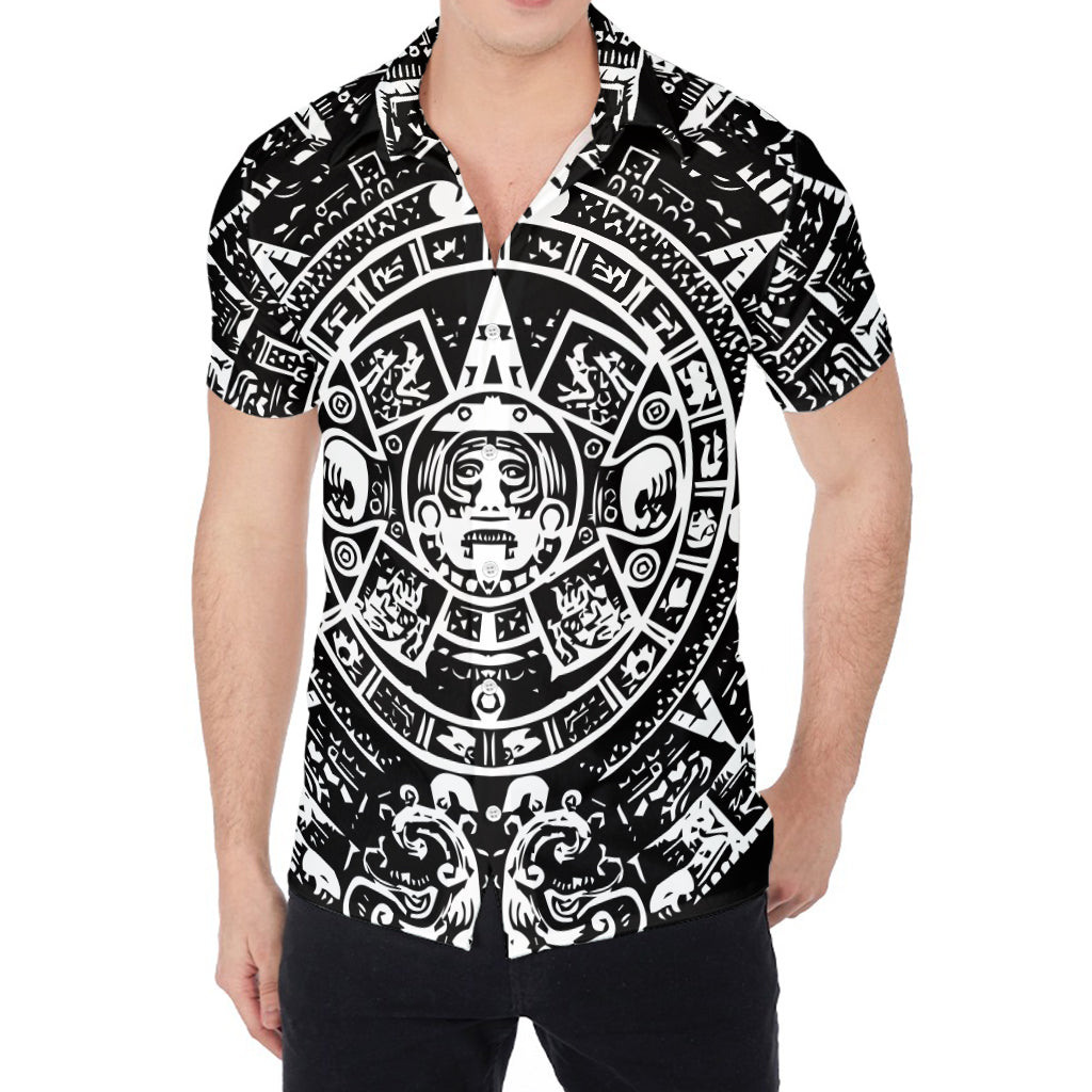 Black And White Maya Calendar Print Men's Shirt