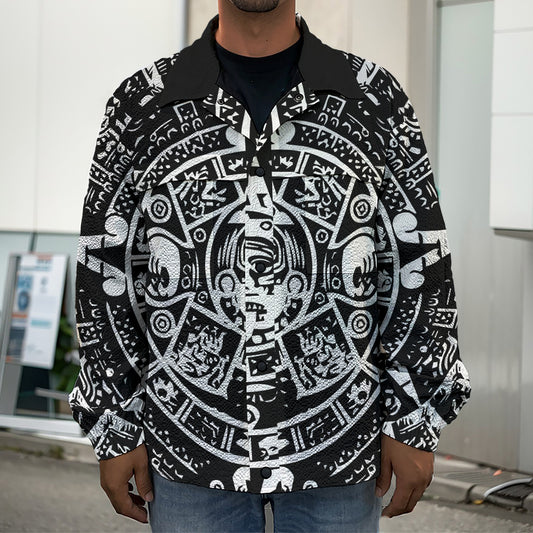 Black And White Maya Calendar Print Men's Shirt Jacket