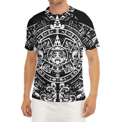 Black And White Maya Calendar Print Men's Short Sleeve Rash Guard