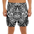 Black And White Maya Calendar Print Men's Split Running Shorts