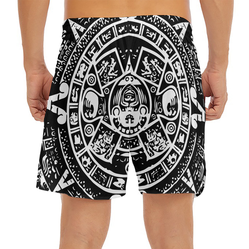 Black And White Maya Calendar Print Men's Split Running Shorts