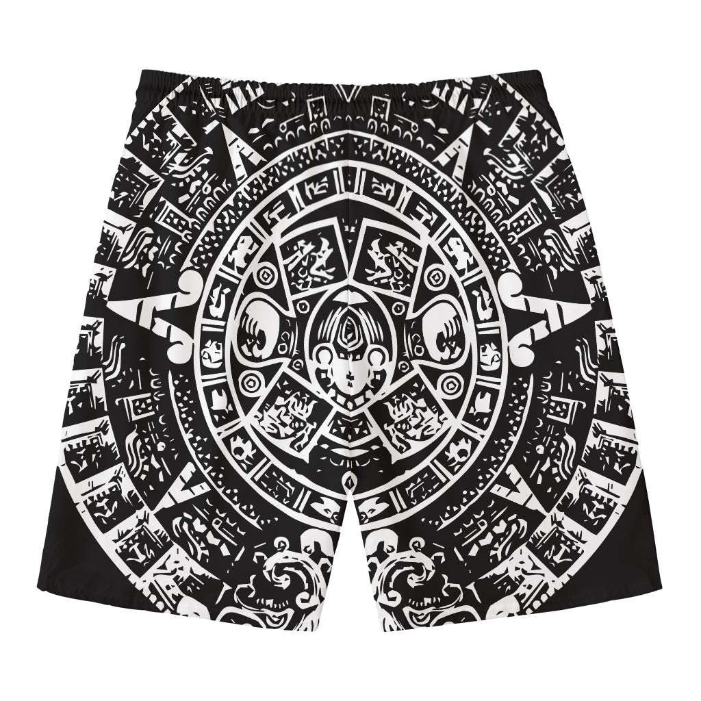 Black And White Maya Calendar Print Men's Swim Trunks
