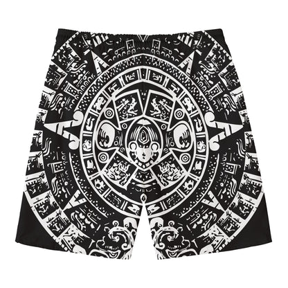 Black And White Maya Calendar Print Men's Swim Trunks