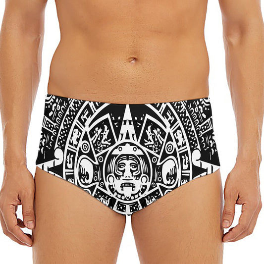 Black And White Maya Calendar Print Men's Triangle Swim Briefs