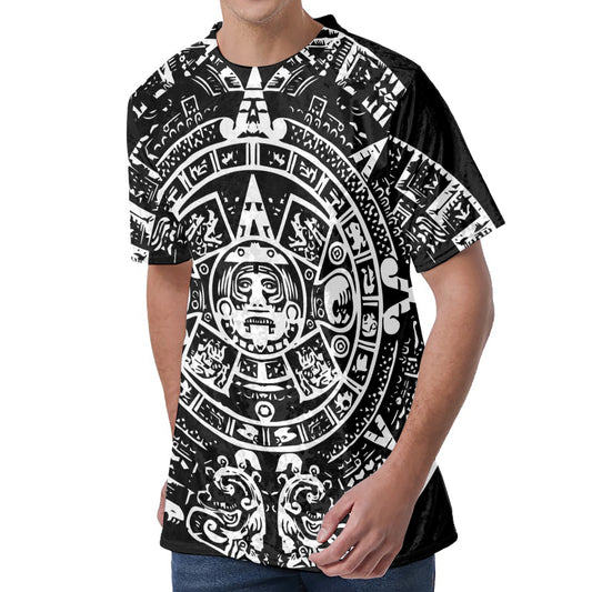 Black And White Maya Calendar Print Men's Velvet T-Shirt