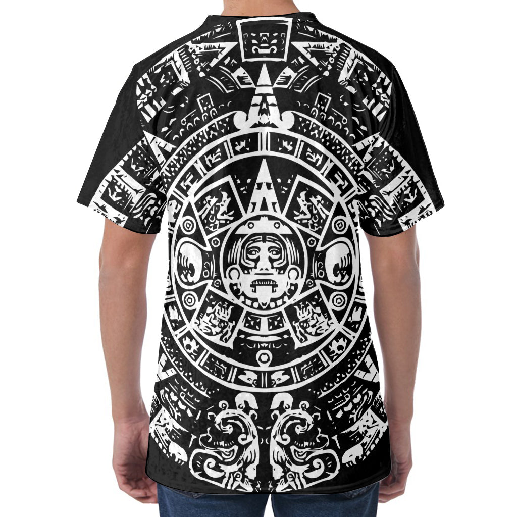Black And White Maya Calendar Print Men's Velvet T-Shirt