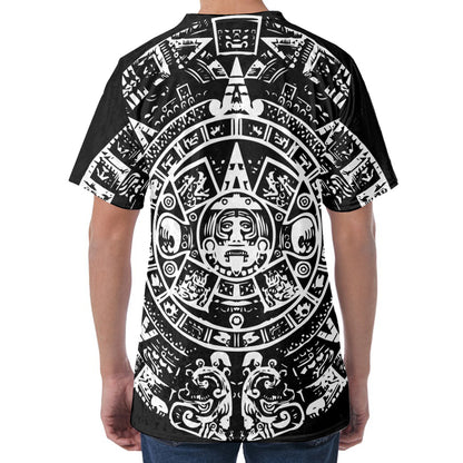 Black And White Maya Calendar Print Men's Velvet T-Shirt