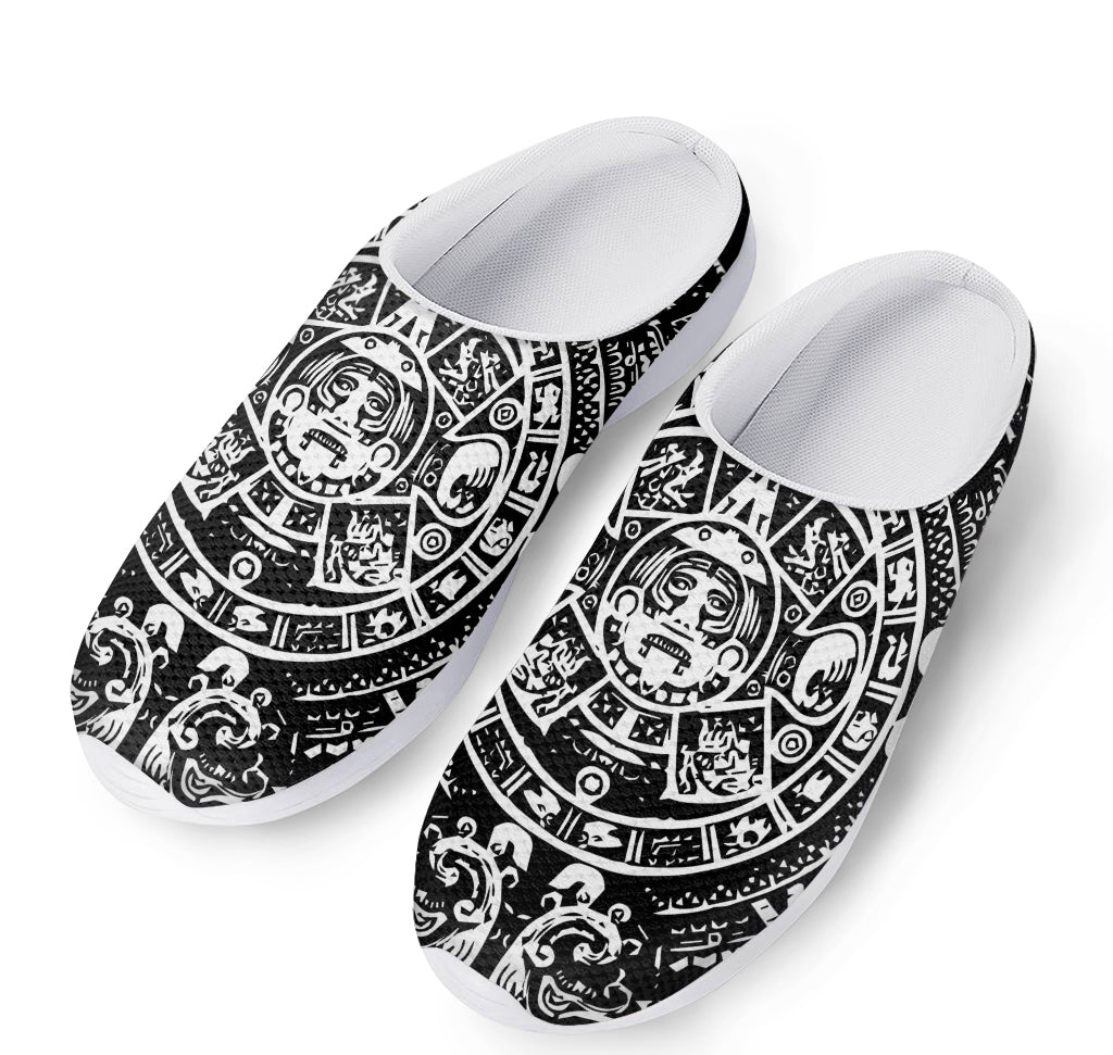 Black And White Maya Calendar Print Mesh Casual Shoes